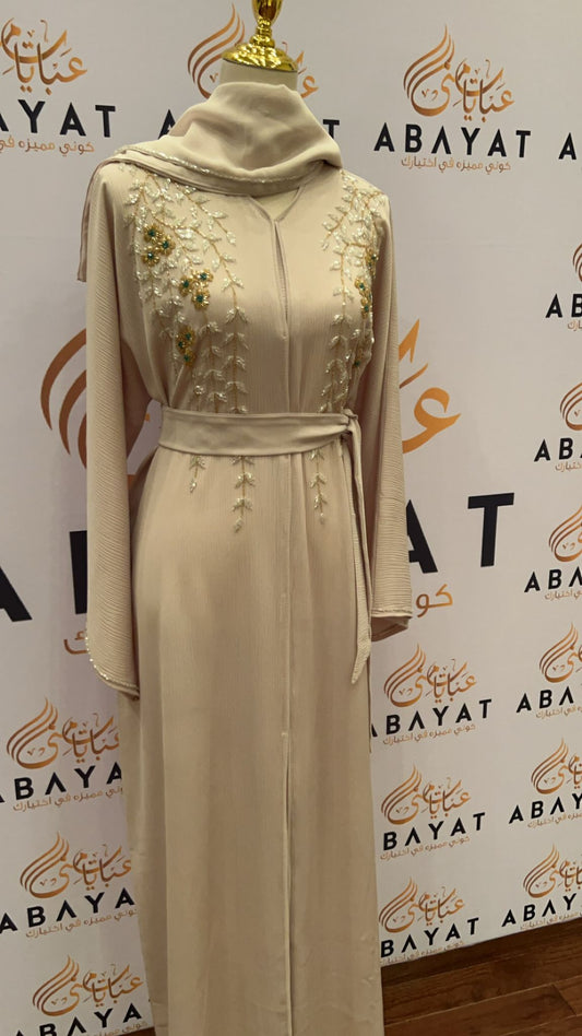 Light Cream Floral Abaya