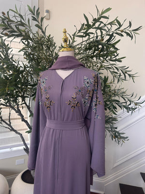 Lavender Beaded Floral Abaya