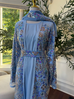 Baby Blue Floral Sequin Essence Abaya
