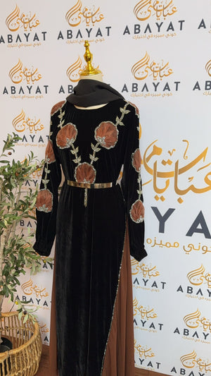 Brown Rose Velvet Abaya