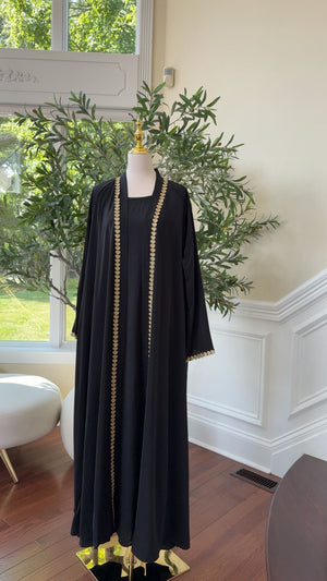 Black Two-Piece Abaya with Elegant Embellished Detailing