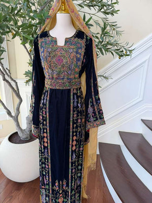 Navy Blue Beaded Elegance Stone Thobe