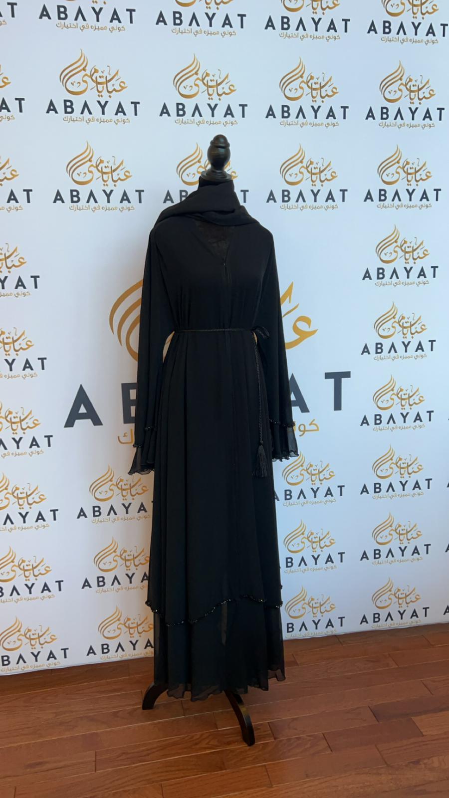 Stunning Black Ruffled Stone Abaya