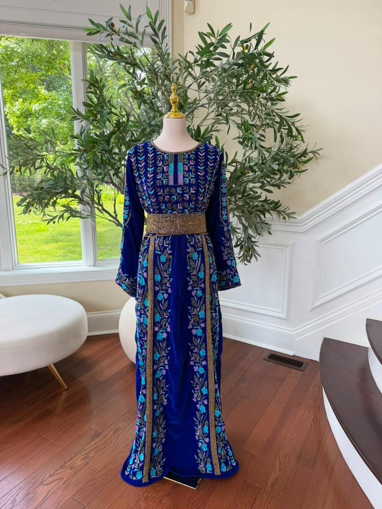 Blue Velvet Beaded Stone Elegance Thobe