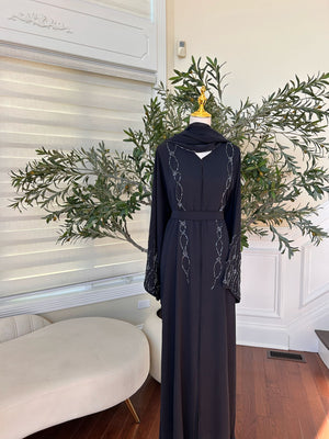 Navy Blue Floral Charm Abaya
