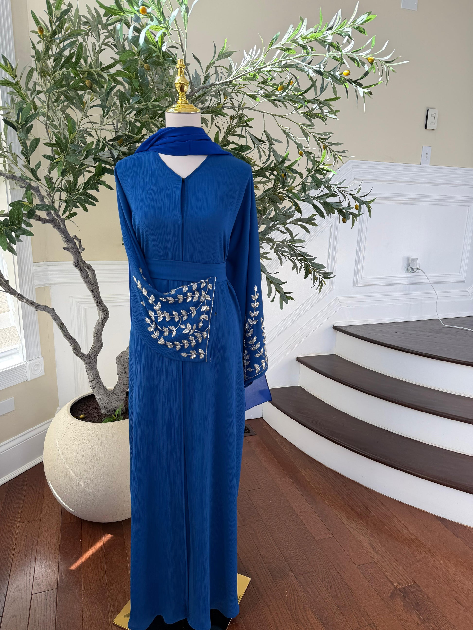 Blue Rose Sleeve Beaded Abaya