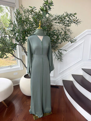 Mint Elegance Beaded Abaya