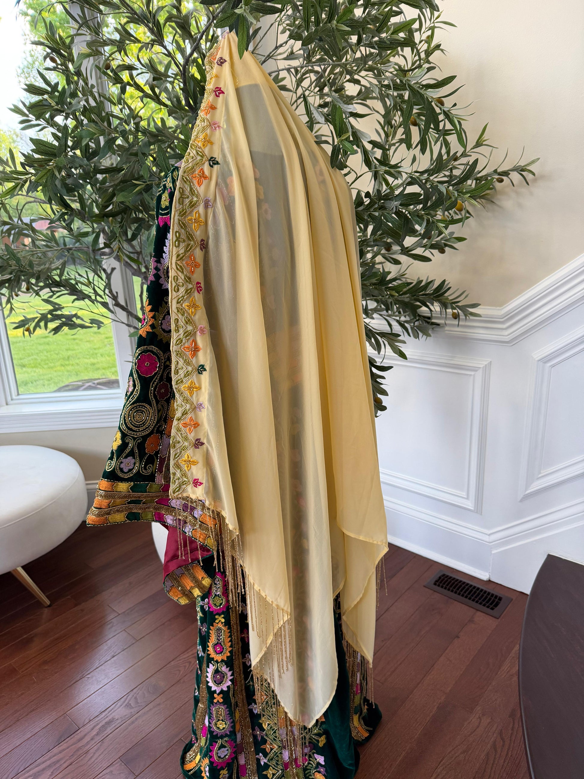 Cream Beaded Stone Khirka Shal