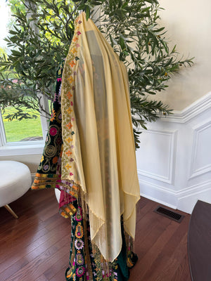 Cream Beaded Stone Khirka Shal