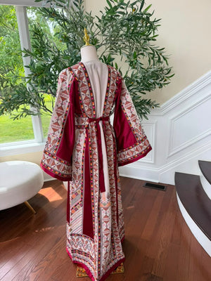 White Embroidery Tatreez Red Thobe