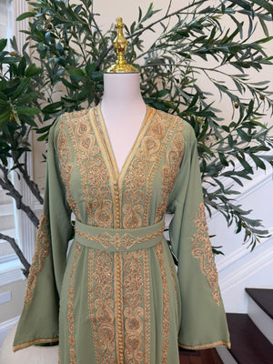 Sage Green Golden Embroidery Kuftan