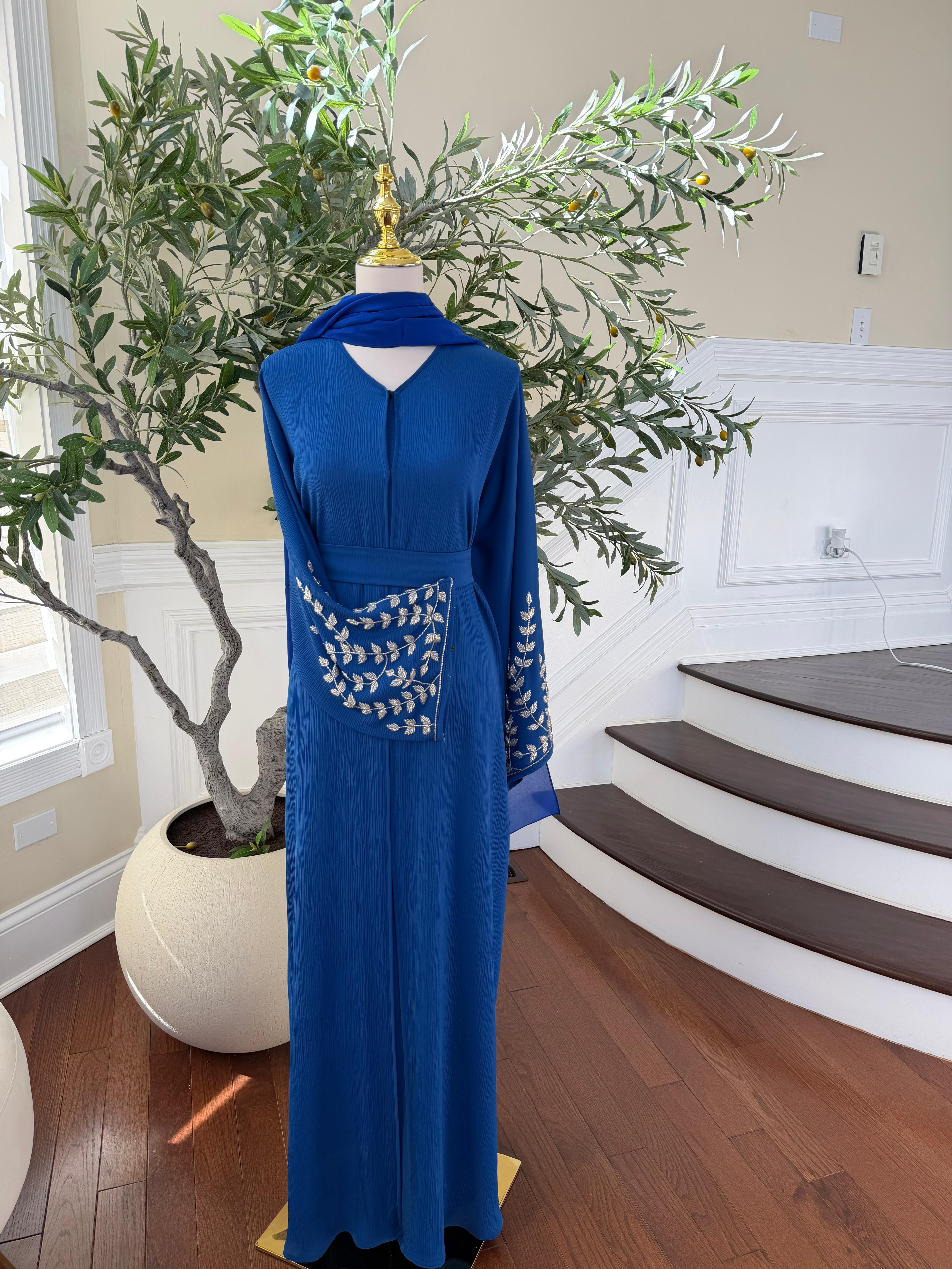 Blue Rose Sleeve Beaded Abaya