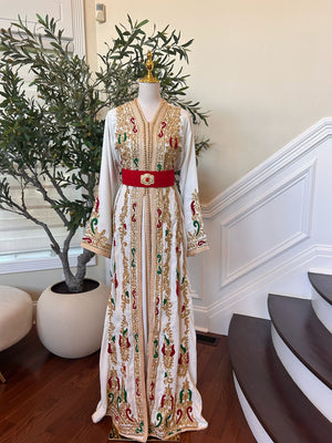 White and Red Detailed Kuftan