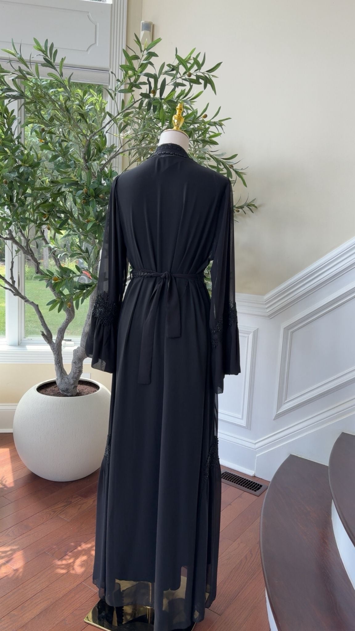 Black Chiffon Beaded Abaya
