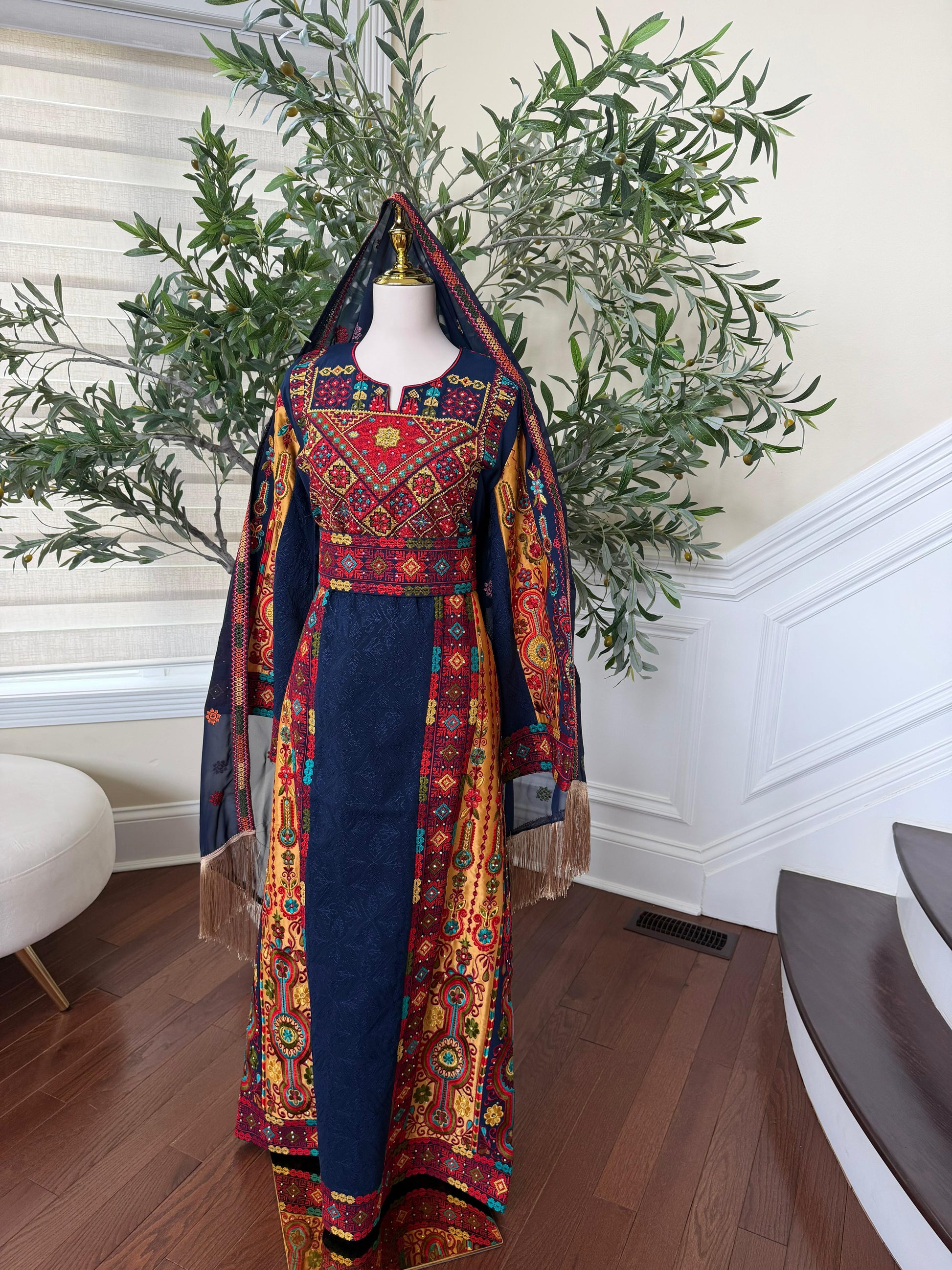 Navy Blue Embroidery Tatreez Thobe