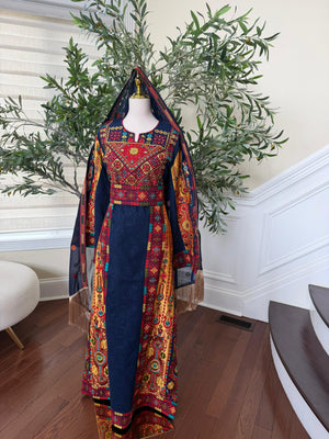 Navy Blue Embroidery Tatreez Thobe