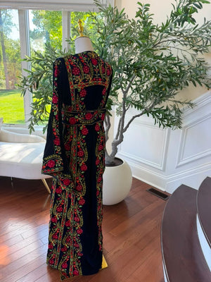 Velvet Blue Floral Embroidered Tatreez Thobe