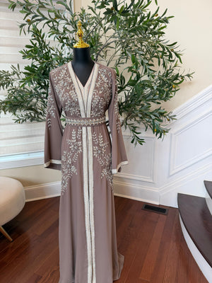 Taupe Beaded Charm Elegance Kuftan