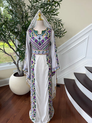 Velvet White Stone Purple Embroidery Thobe