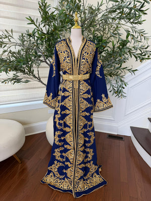 Blue Embroidery Beaded Kuftan