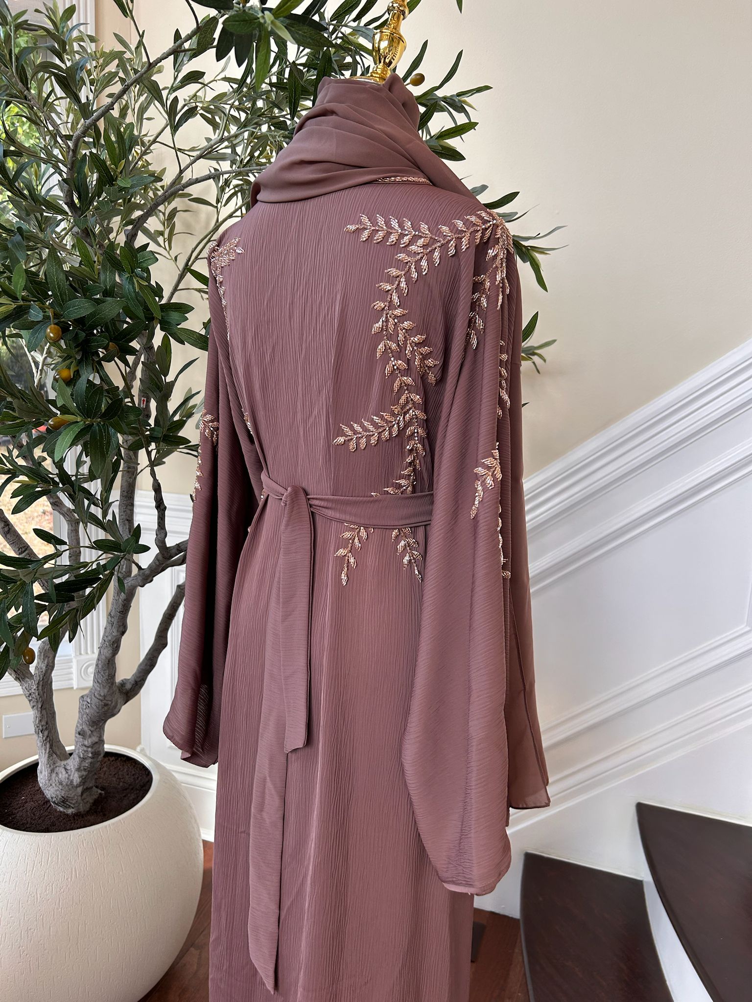 Blush Pink Floral Beaded Abaya