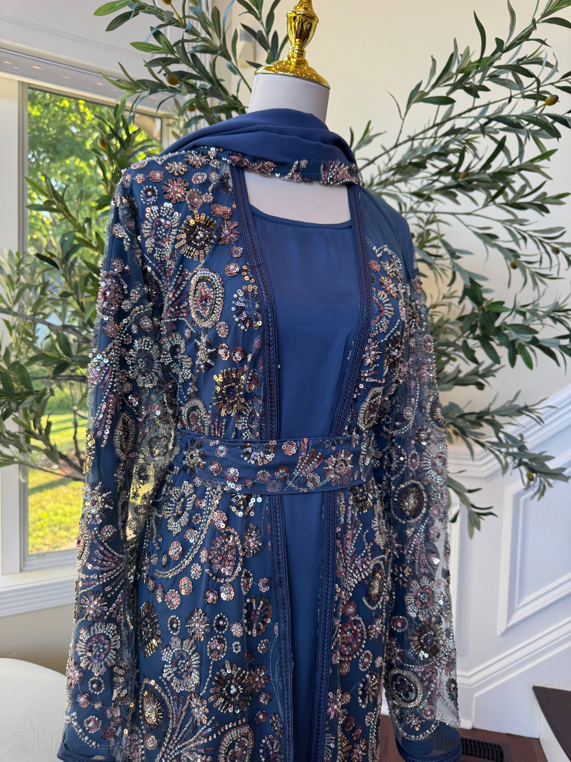Ocean Breeze Sequin Floral Abaya