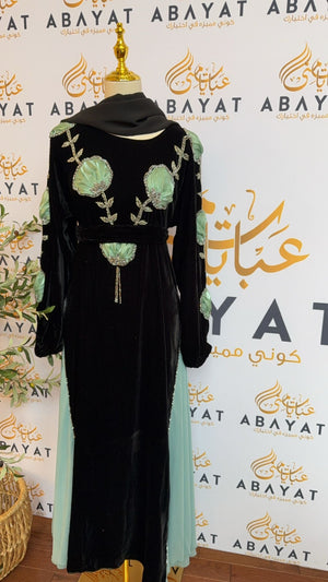 Black Velvet Rosey Teal Abaya