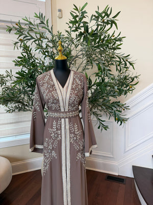 Taupe Beaded Charm Elegance Kuftan