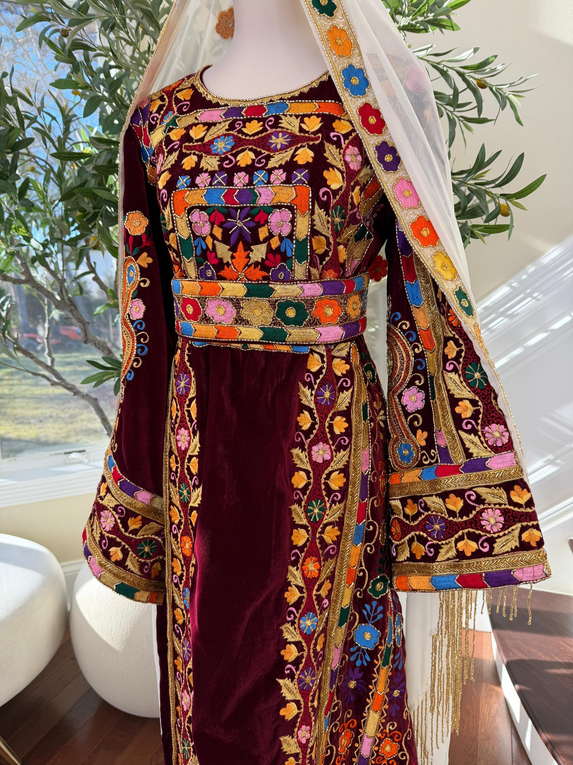 Red Velvet Handmade Embellished Beaded Thobe