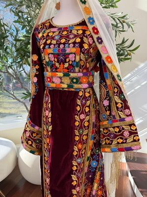 Red Velvet Handmade Embellished Beaded Thobe