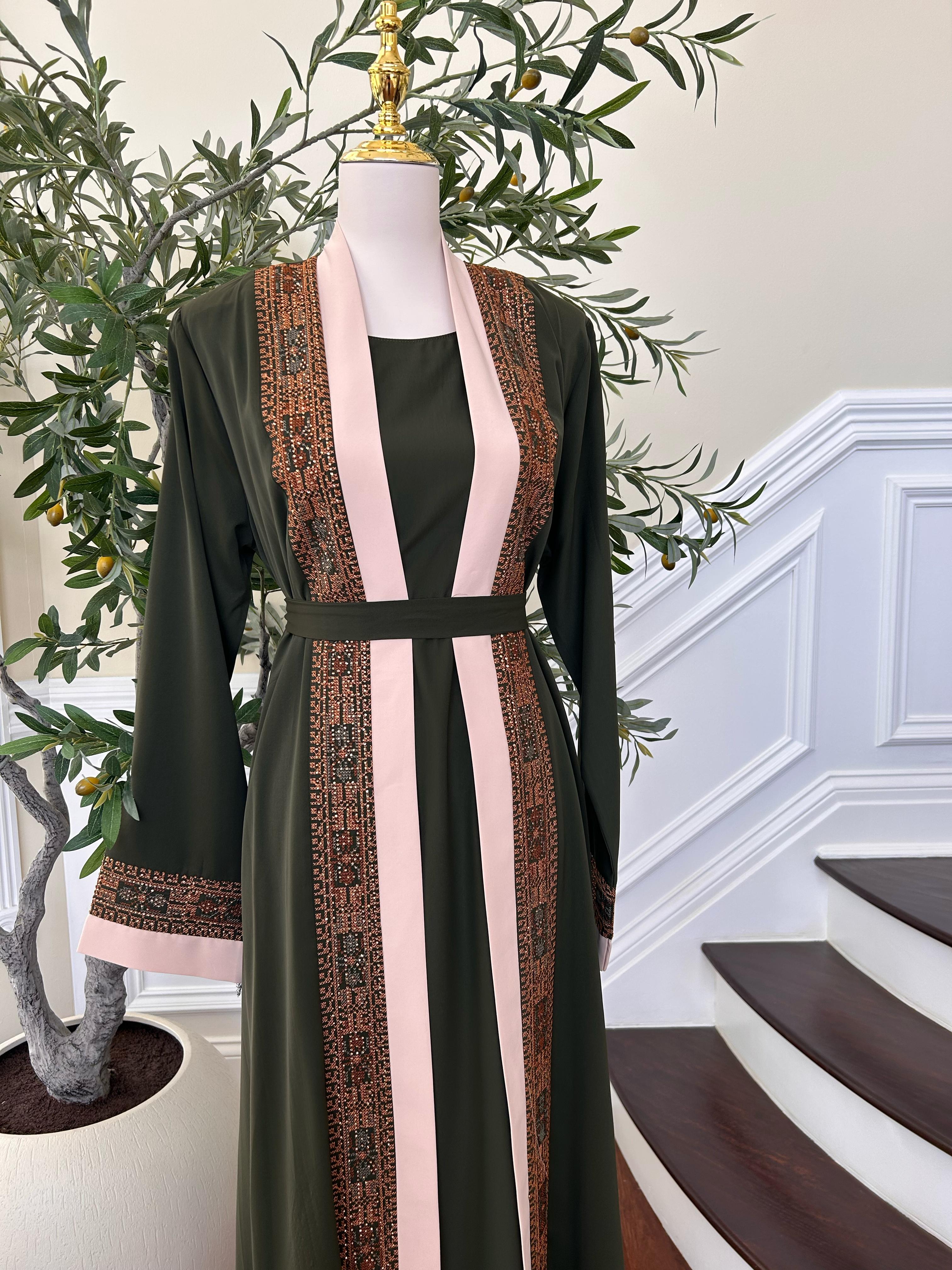 Green Two Piece Beaded Tatreez Abaya