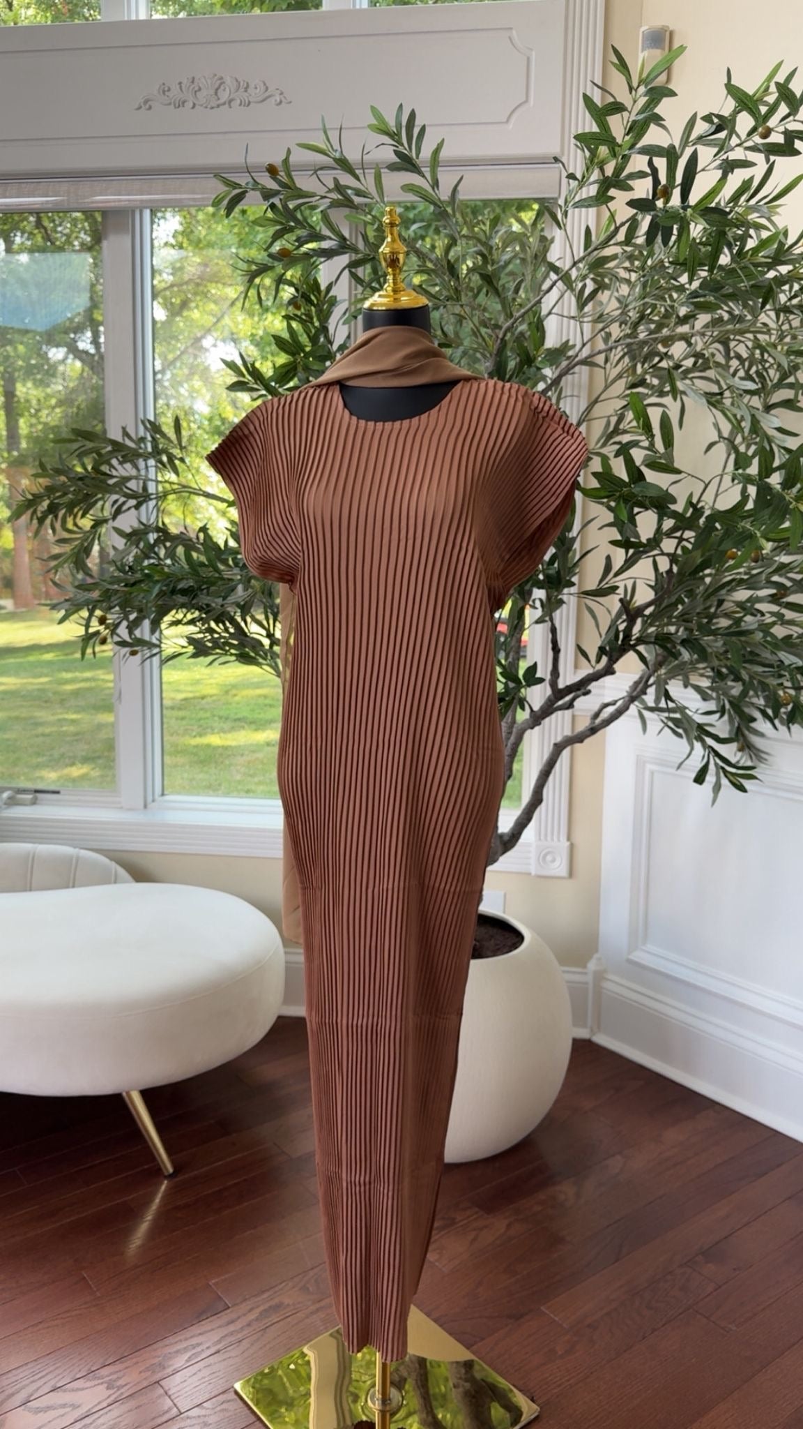 Floral Nude Brown Cardigan Abaya