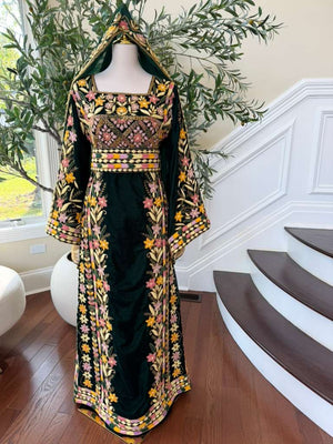 Velvet Green Embroidery Stone Beaded Thobe