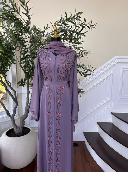 Purple Lavender Detail  Abaya