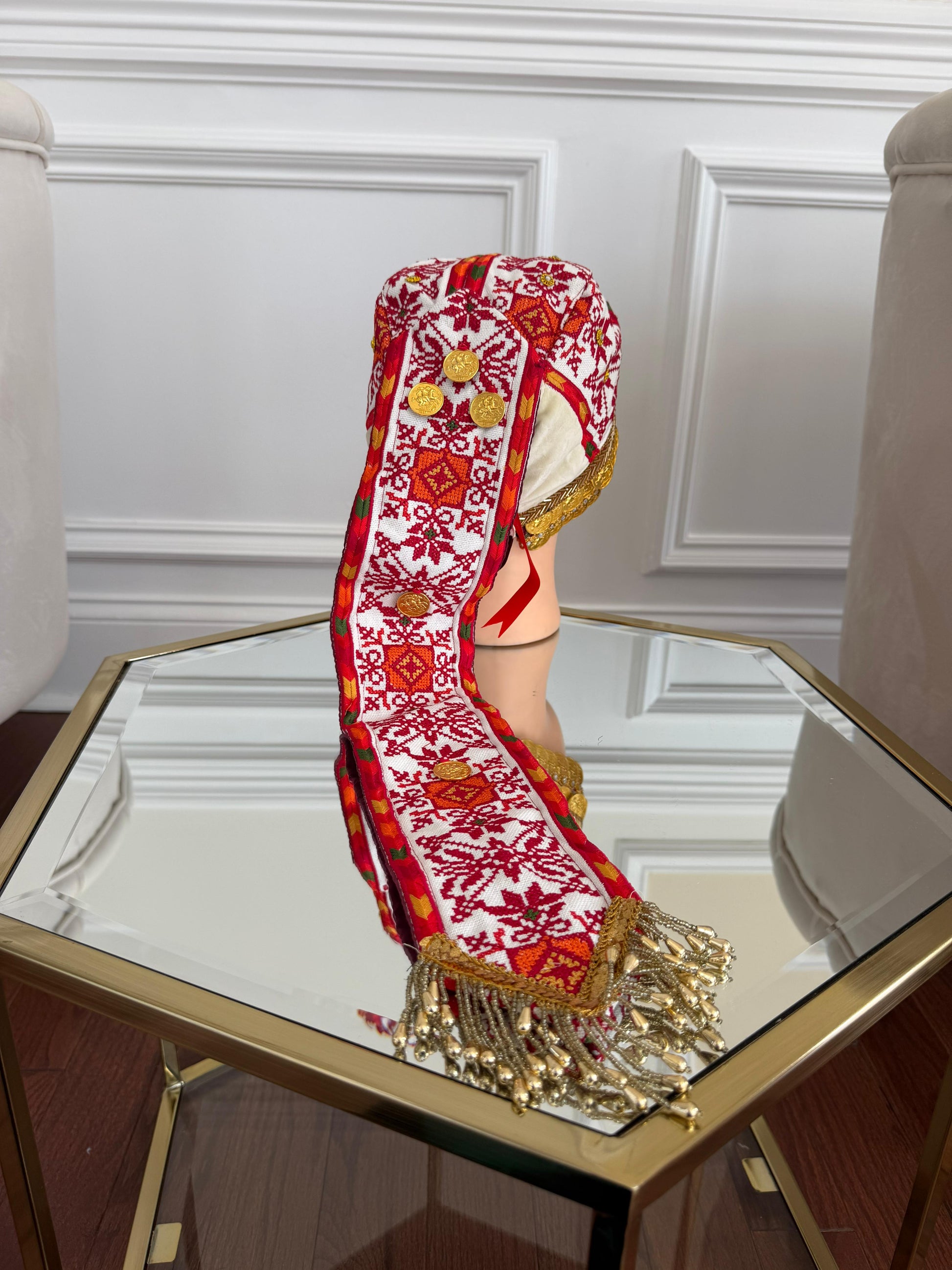 White Embroidery Tatreez Coin Head Piece