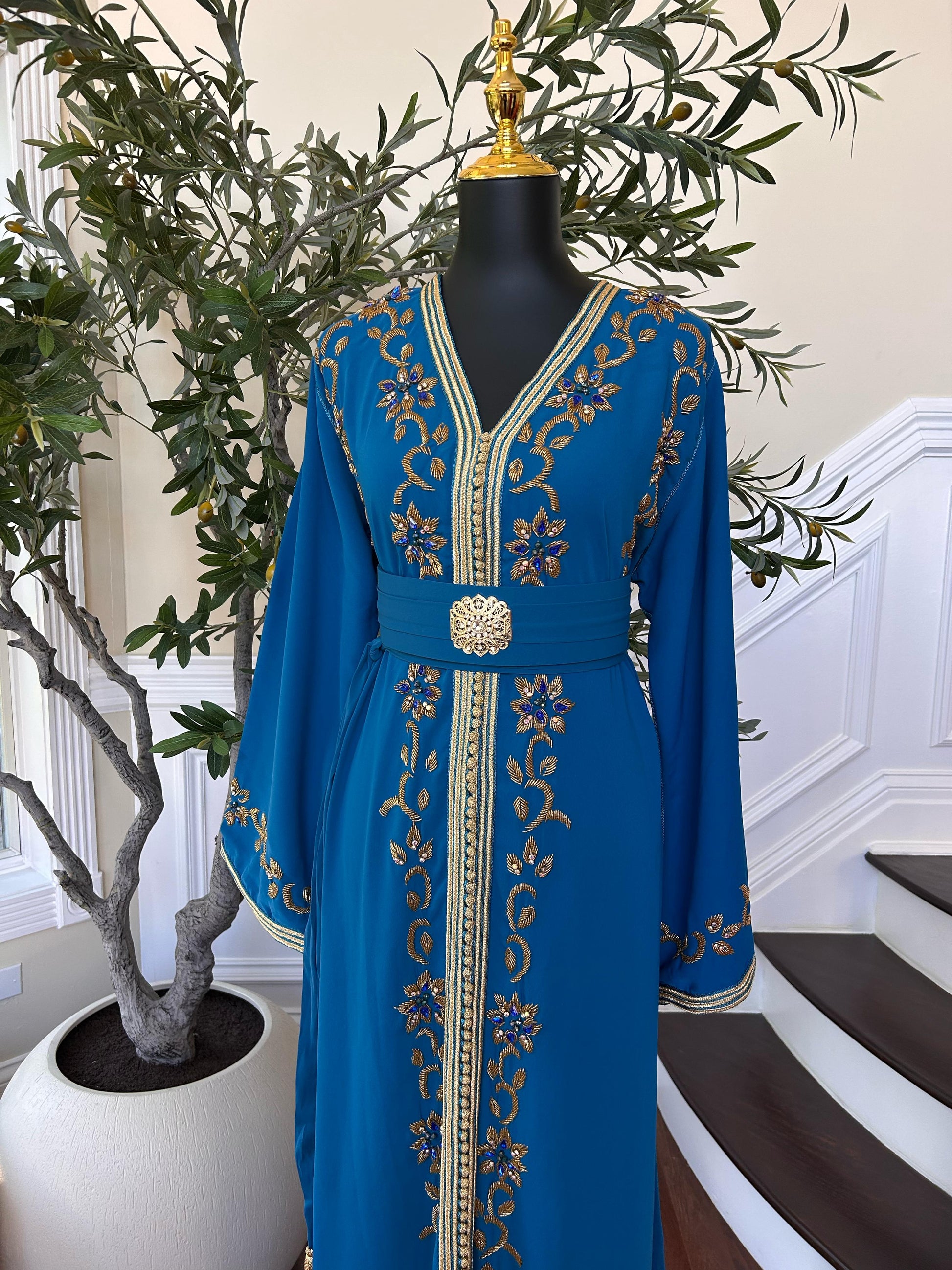Turquoise Vine Golden Beaded Kuftan
