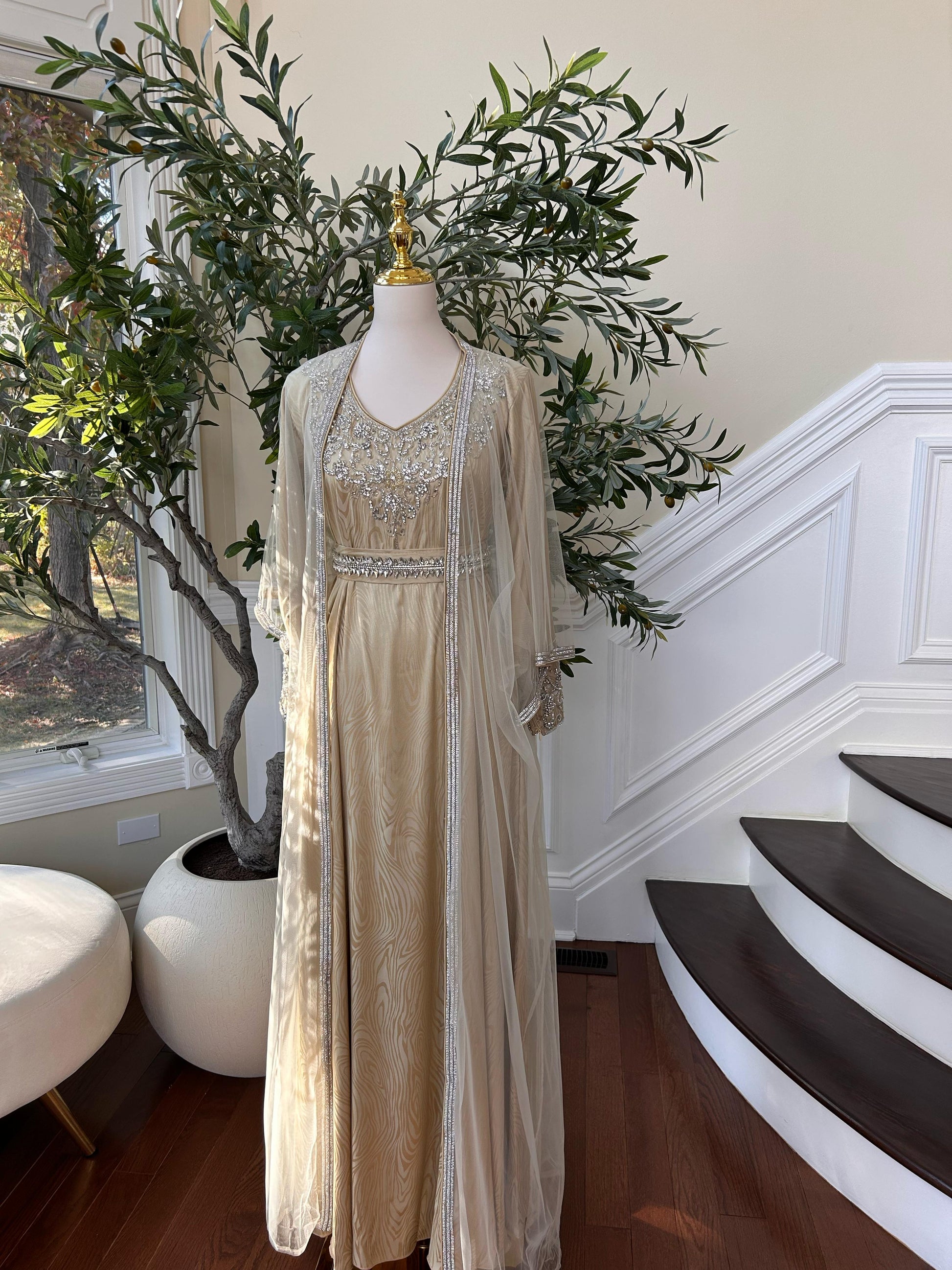 Golden Cream Radiance Beaded Kuftan