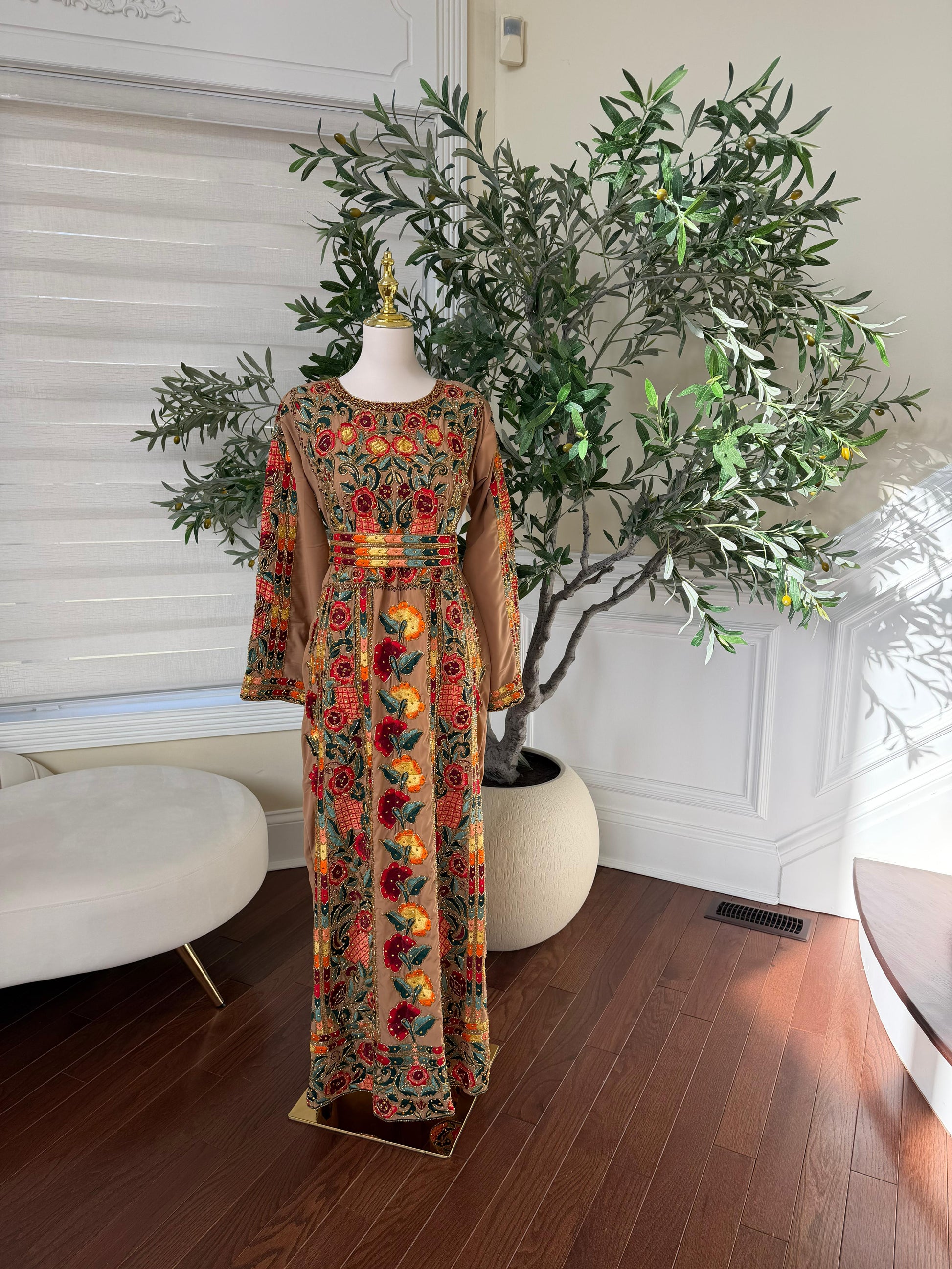 Tan Luxury Heavy Beaded Velvet Thobe