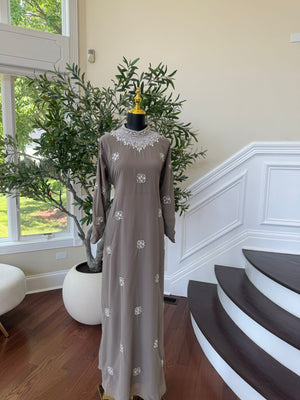 Taupe Shine Stonework Maxi Dres