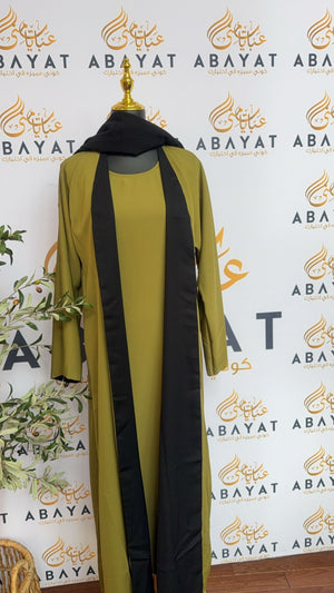 Olive Green Two Piece Black Abaya