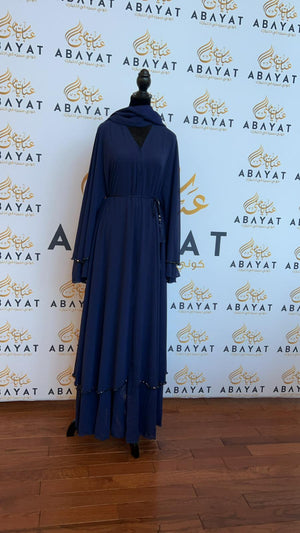 Blue Ruffled Stoned Abaya