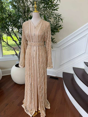 Beige Beaded Two Piece Kuftan