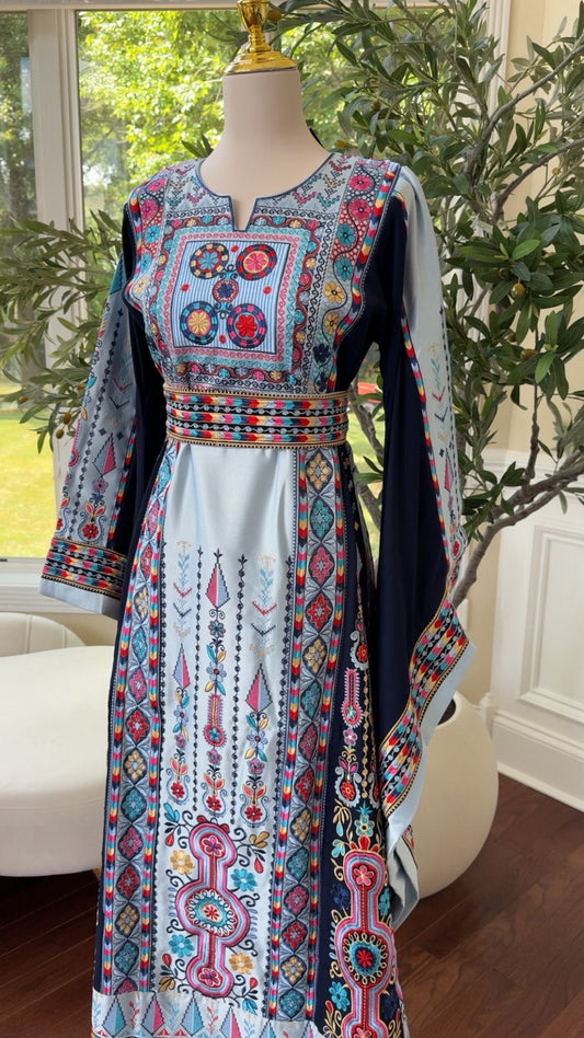 Blue Embroidery Tatreez Thobe/A