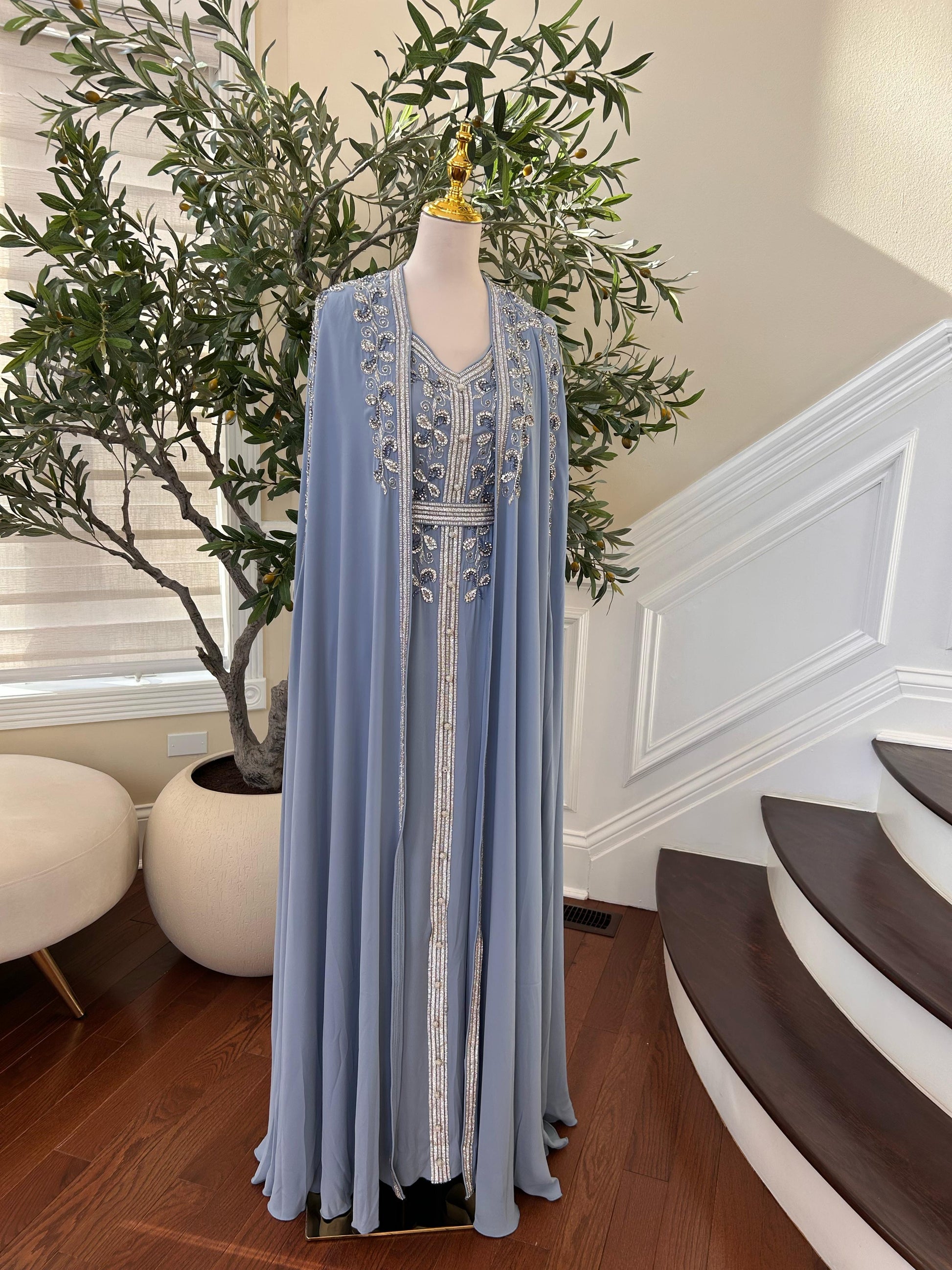 Baby Blue Beaded Stone Kuftan