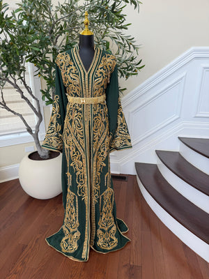 Golden Green Embroidery beaded Kuftan
