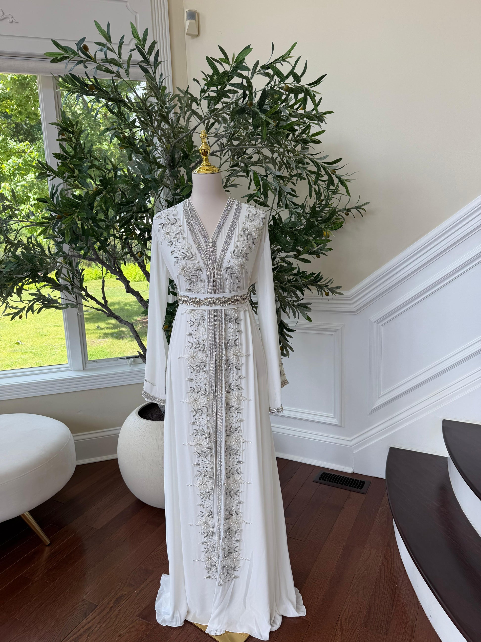 White Beaded Embroidery Kuftan