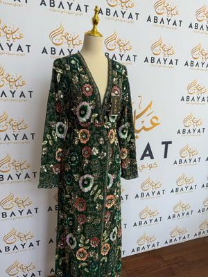 Green Luxury Floral Cardigan Abaya