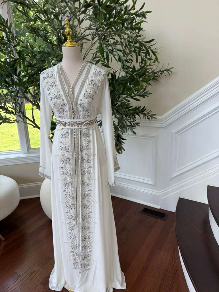 White Beaded Embroidery Kuftan