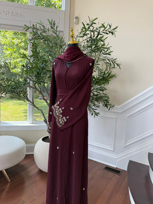 Burgundy Sleeve Detailed Abaya