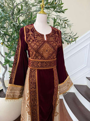 Red Velvet Embroidery Beaded Elegance Thobe